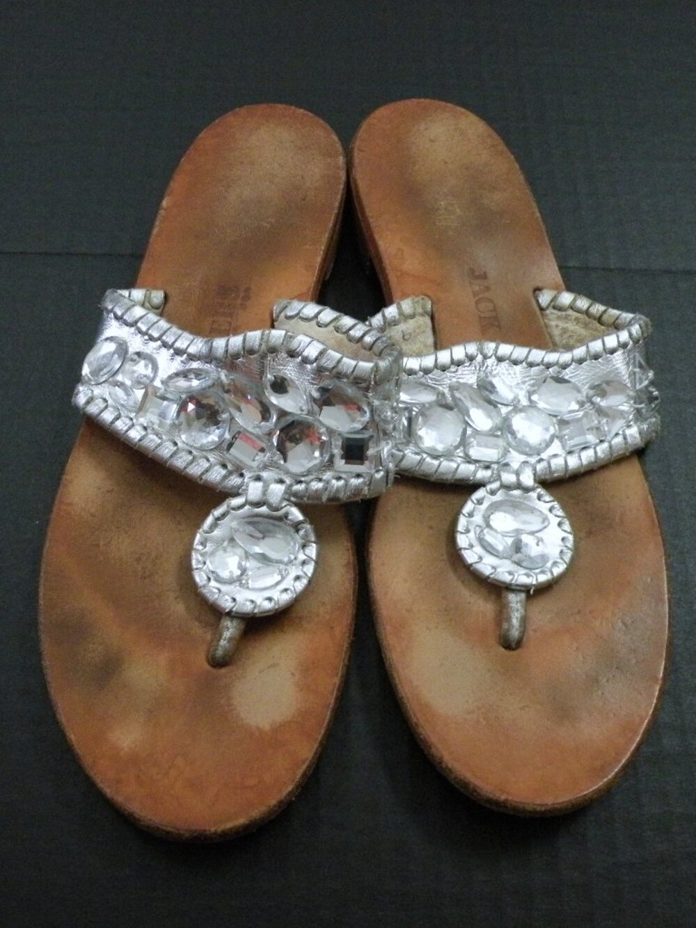 Jack Rogers Rhinestone Crystal Silver Thong Sandals 9